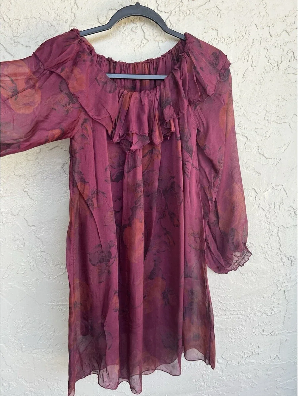 Tempo Paris Women S Burgundy Long Sleeve With Spaghetti Strap Liner Sheer Dress